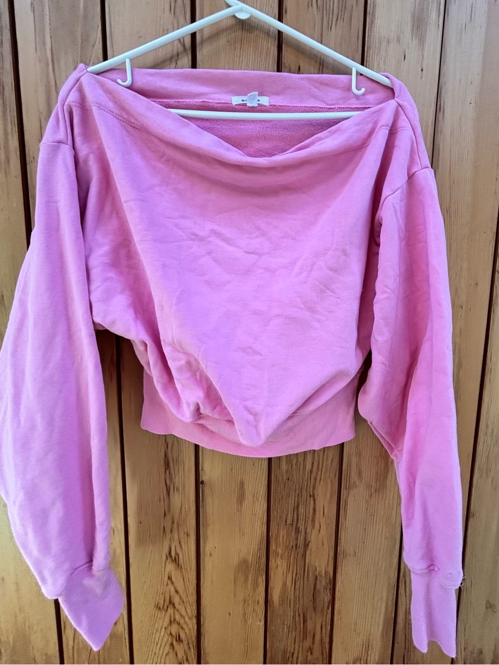 Garage SoftTerry Rib Off-The-Shoulder Cropped Sweater Pink P/S